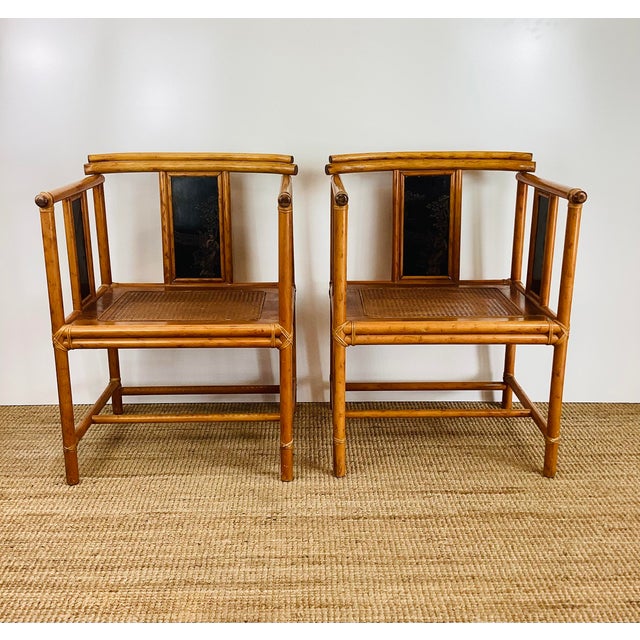 Vintage Pair of Faux Bamboo Asian / Chinoiserie Chic Pagoda Chairs For Sale - Image 14 of 17