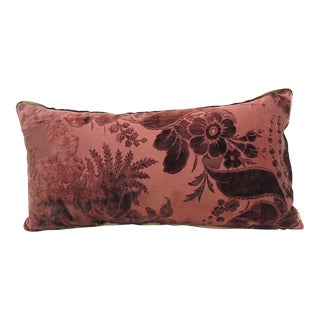 Antique Burgundy Floral Silk Velvet Long Bolster Decorative Pillow For Sale