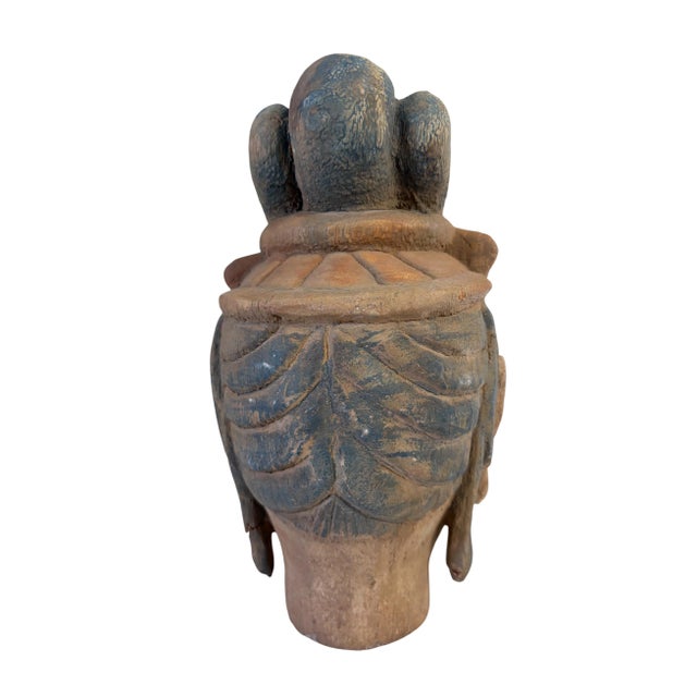 Vintage Asian Carved Wood Guanyin Head 9" H For Sale In New York - Image 6 of 7