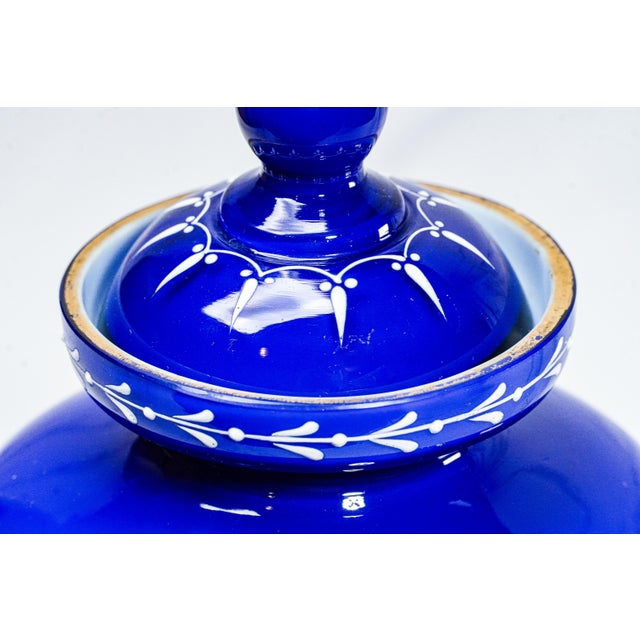 Victorian Striking Cobalt Blue and Hand Painted White Dragon Fly Flower Design Antique Victorian Decorative Vase For Sale - Image 3 of 17