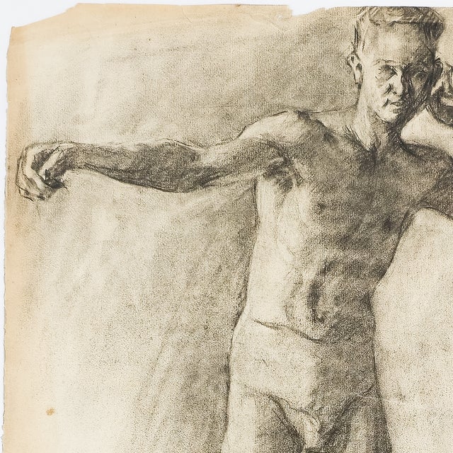 Figurative Academic Male Figure Study and Seated Male Nude - Brown C. 1915 For Sale - Image 3 of 18