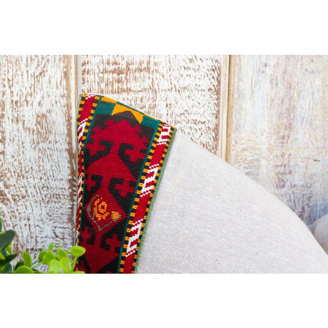 Tribal Usri Linen Tribal Border Pillow For Sale - Image 3 of 9