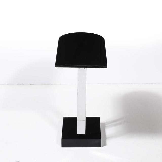 Art Deco Black Lacquer & Chrome Streamlined End Table W/ Scroll Detail by Belmet For Sale - Image 15 of 15