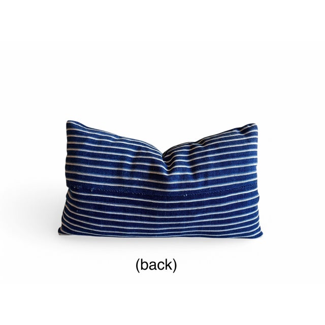 Tribal Mali Blue and White Indigo Striped Lumbar Pillow, 12x20 For Sale - Image 3 of 9