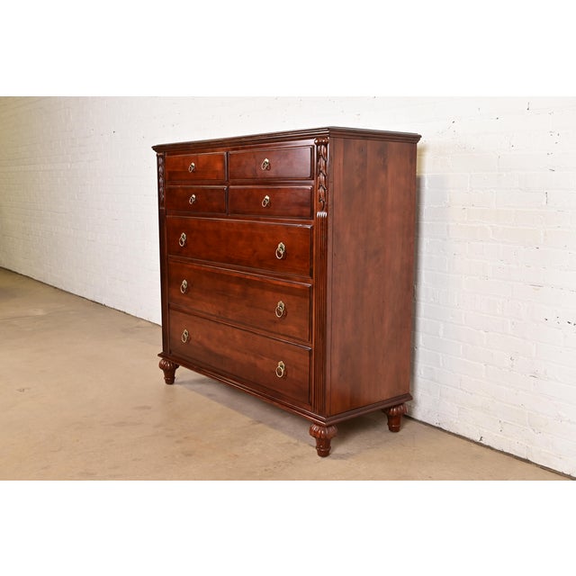 American Ethan Allen British Colonial Carved Maple Chest of Drawers For Sale - Image 3 of 16