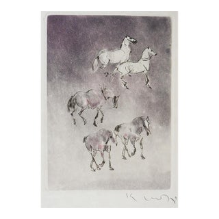 Late 20th Century Kaiko Moti Horses Aquatint Etching For Sale