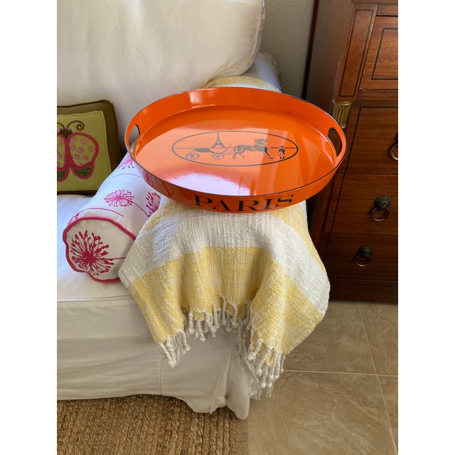 Orange Lacquered Hermes Inspired Bar Tray For Sale - Image 17 of 18