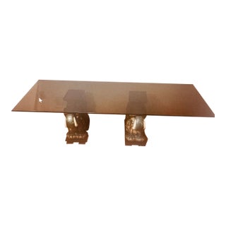 Vintage Smoked Glass Coffee Table With Emerald Green Elephant Bases For Sale