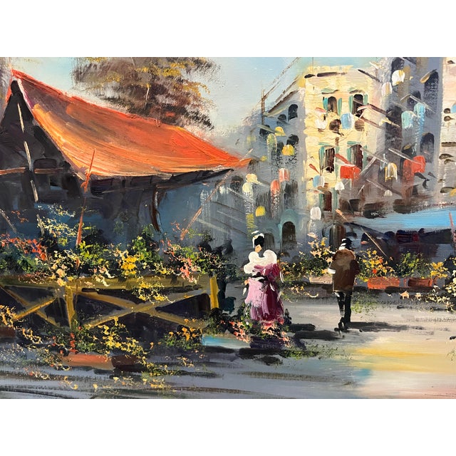 Expressionism 1960s Vintage City Market Oil on Canvas Painting by Carlos Ortega, Framed For Sale - Image 3 of 12