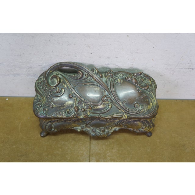 1900 - 1909 Antique Art Nouveau Brainard & Wilson B&w Jewelry Keepsake Casket Box 8" For Sale - Image 5 of 16