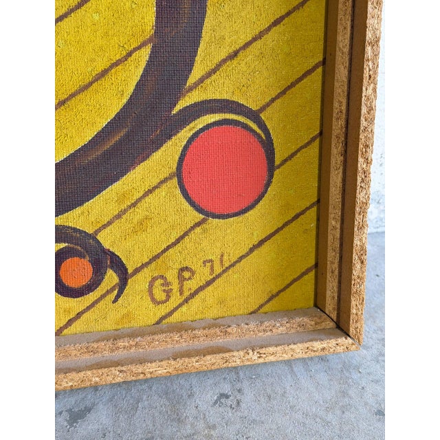 Mid-Century Modern Abstract Yellow Canvas Painting Mid-Century Modern Vintage For Sale - Image 3 of 9