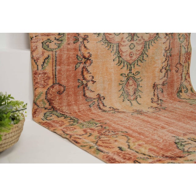 1970s 1970s Vintage Turkish Handmade Wool Cotton Peach Area Rug For Sale - Image 5 of 12