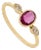 Modern Ruby & Marquise Diamond Three-Stone Bezel Set Ring 14k Yellow Gold Size 7 For Sale
