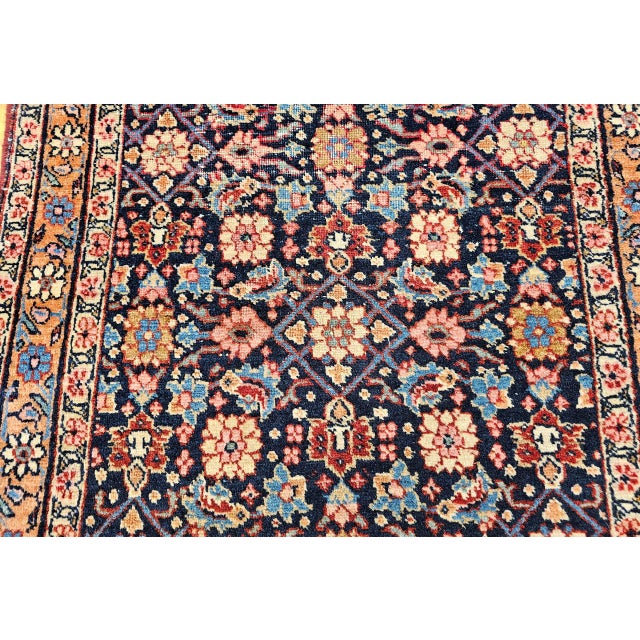Navy Blue Vintage Persian Malayer Rug, Hand-Knotted Wool, Geometric Pattern, 3x4, Navy & Red For Sale - Image 8 of 14