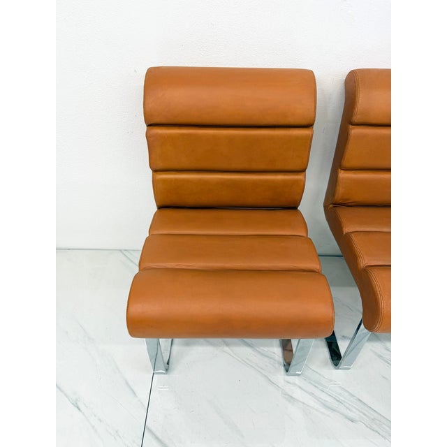 Tan Set of 4 Lugano Chairs in Cognac Leather, I4 Mariani for Pace Collection, 1970's For Sale - Image 8 of 13