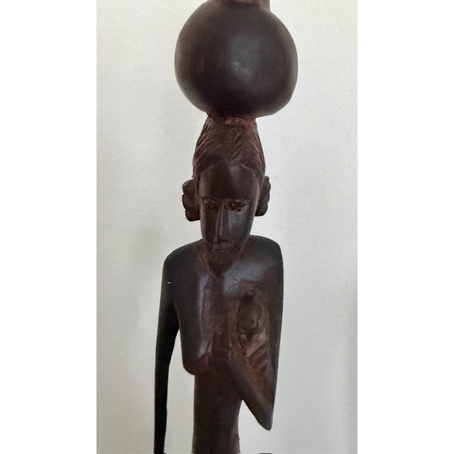 Antique Ebony Wood Hand Carved African Folk Sculptures - Set of 2 For Sale - Image 10 of 14