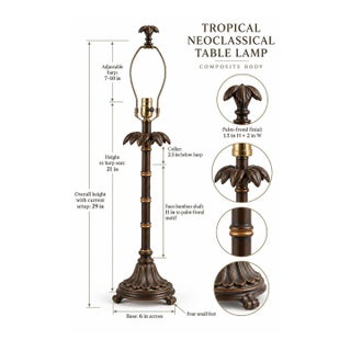 Tropical Heron Bamboo-Style Shade on Neoclassical Palm-Frond Table Lamp For Sale