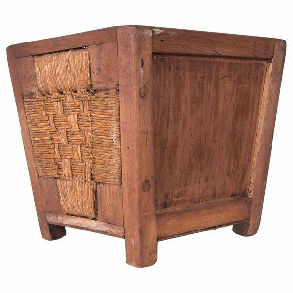 Michael Van Beuren Waste Basket Planter Seagrass Mahogany Wood Mexico