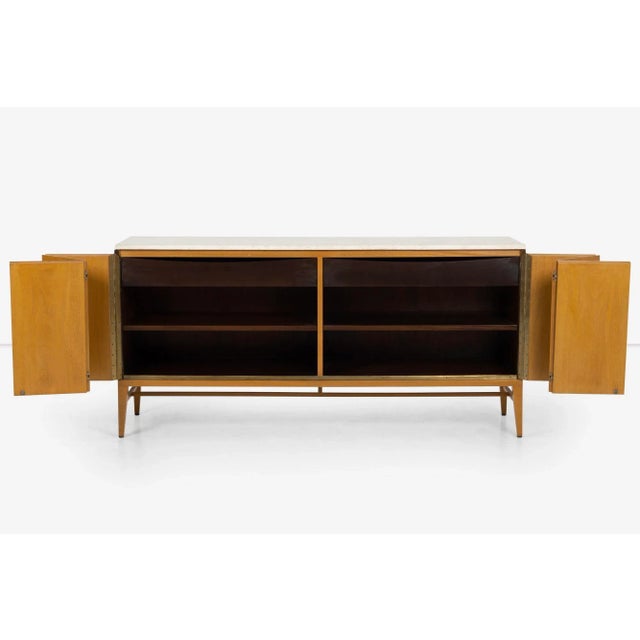 Paul McCobb Sideboard for Calvin-"Irwin Collection" walnut case with solid tapered legs connecting cross stretchers,...