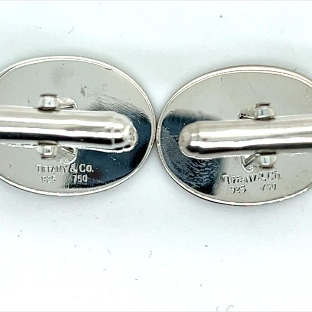 Traditional 1990s Pair of Tiffany & Co Estate Cufflinks 18k Y Gold + Sterling Silver For Sale - Image 3 of 7
