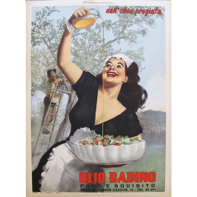 1950 Original Italian Advertising Carton, Olio Radino For Sale