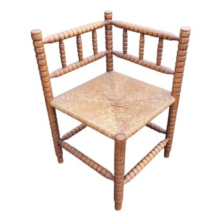 Antique Dutch Bobbin Corner Chair in Oak, 1890s For Sale