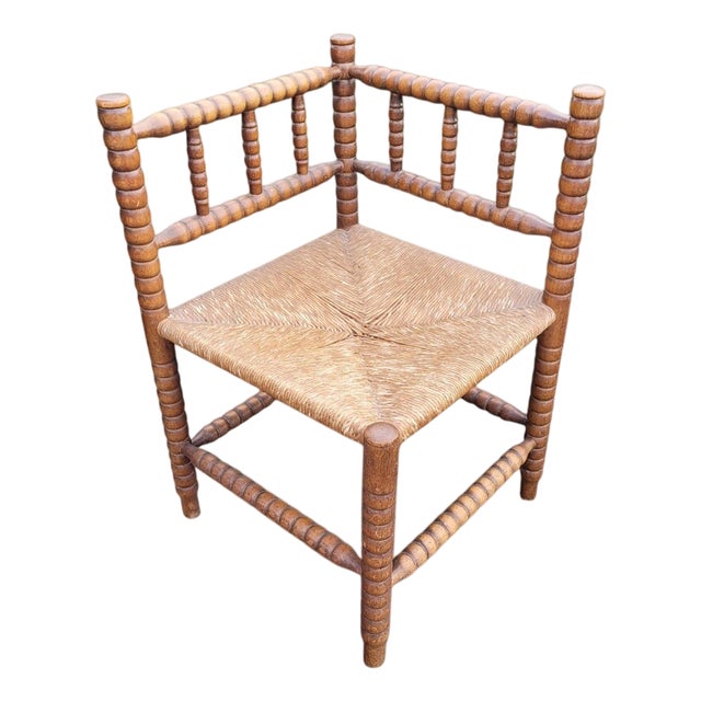 Antique Dutch Bobbin Corner Chair in Oak, 1890s For Sale