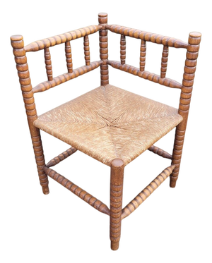 Antique Dutch Bobbin Corner Chair in Oak, 1890s