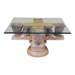 Late 19th Century Antique Architectural Reclaimed Teak Ornamental Temple Pedestal Coffee Table