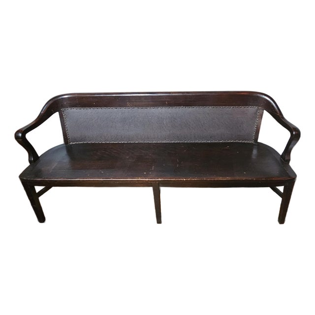 Sikes Chair Co. Mahogany & Leather 1900s Railroad Station Bench For Sale