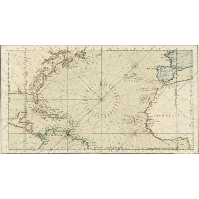 Antique Map of the Atlantic Ocean with Ornate Border by Desnos, 1761 For Sale - Image 5 of 12