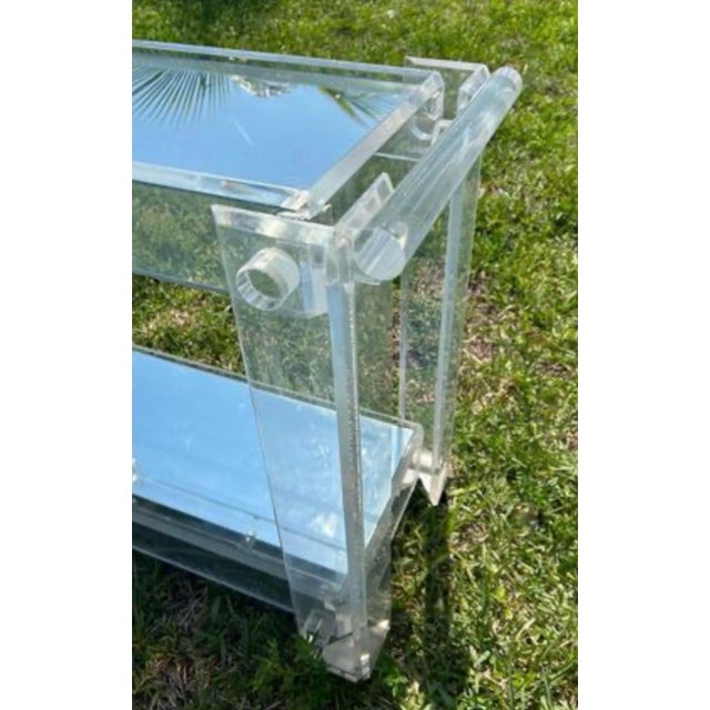 Lucite Mirrored 2-Tiered Bar Cart Rolling MCM 1970s Hollywood Regency For Sale In West Palm - Image 6 of 7