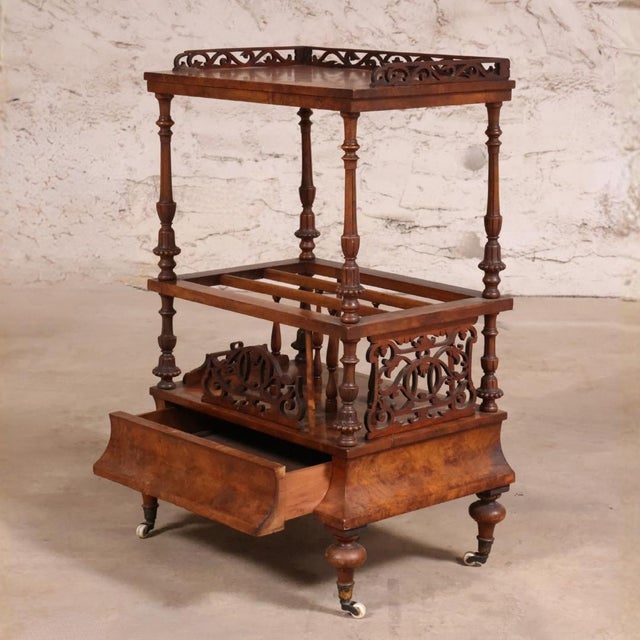 20th Century English Walnut Canterbury Bar Cart For Sale - Image 4 of 5