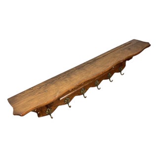 Vintage French Carved Oak 6-Hook Coat Rack For Sale