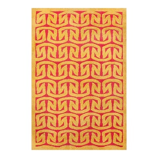 1950s Orange Yellow Modern Vintage Art Deco European Rug 4' X 6'2 Handknotted Wool Carpet For Sale