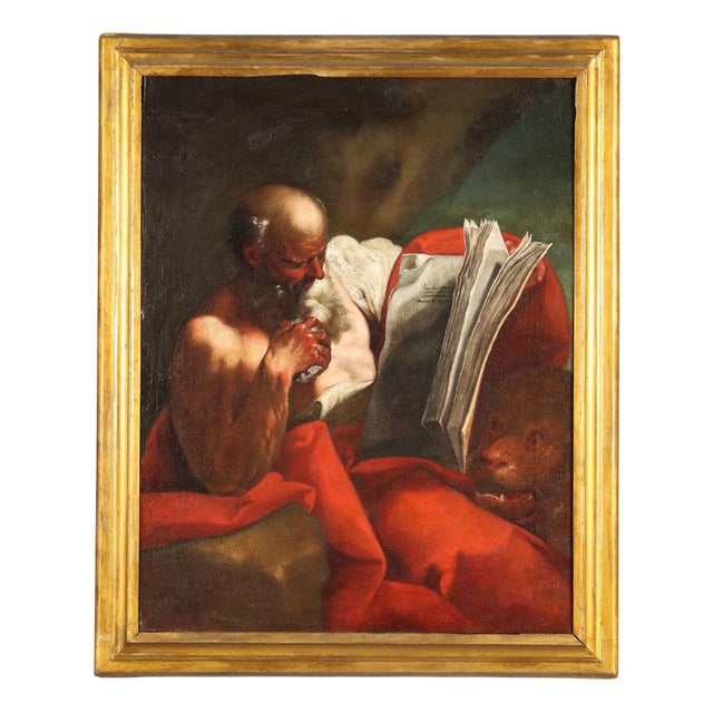 Penitent Saint Jerome, Oil on Canvas, Framed For Sale
