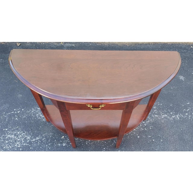 Late 20th Century Solid Cherry Tiered Single Drawer Demi-Lune Console Table For Sale - Image 9 of 12