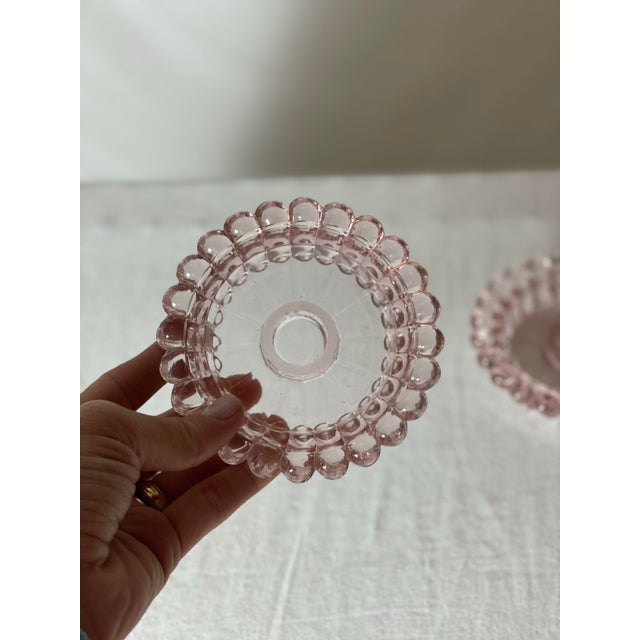 Pair of 1950s Pink Glass Taper Candle Stick Holders For Sale - Image 4 of 5