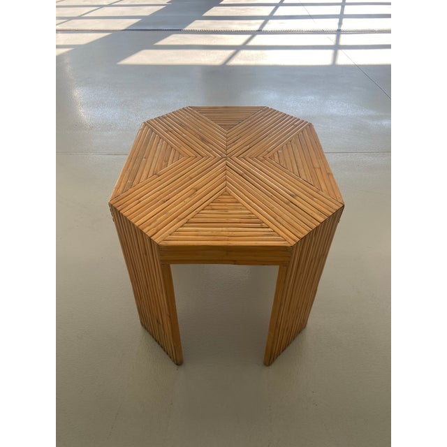 Wood Postmodern Octagonal Split Reed Side Table For Sale - Image 7 of 10