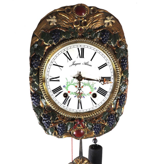 19th Century French Jacques Almar Brass, Iron and Enamel Comtoise Wall