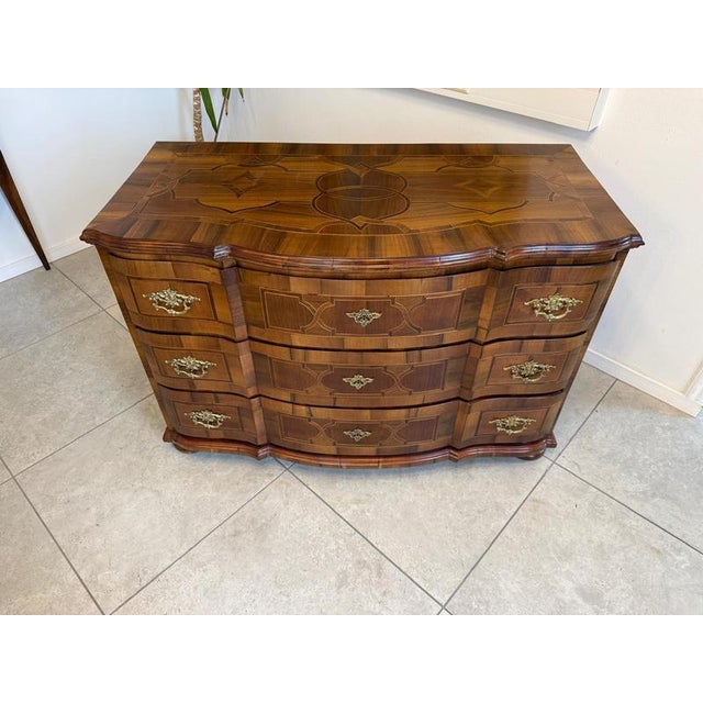 Baroque Chest of Drawers in Fruitwood Marquetry and Walnut For Sale - Image 11 of 18