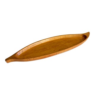 Vintage Stanwood Long Wooden Leaf Serving Tray For Sale