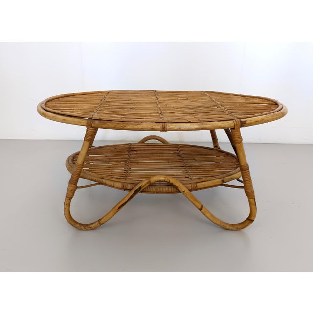 Wood Oval Wicker Coffee Table by Tito Agnoli, 1950s For Sale - Image 7 of 15