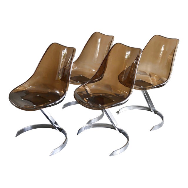 Vintage Eurosteel Chairs in Acrylic Glass and Chrome by Boris Tabacoff, 1970, Set of 4 For Sale