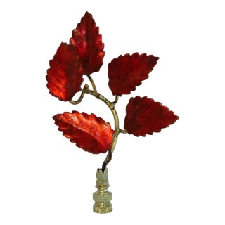 Vintage Italian Gold and Red Tole Leaf Lamp Finial by C. Damien Fox For Sale