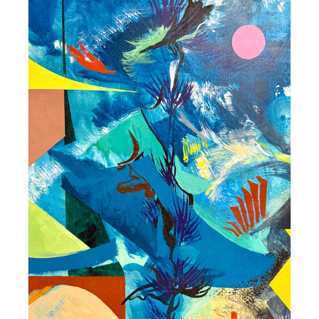 Blue Andrene Kauffman, Andrene Kauffman Circus or Zoo Abstract Oil Painting Chicago WPA Woman Artist, c.1940's For Sale - Image 8 of 12