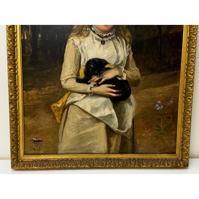Victorian Oil Painting Portrait Rachel Weigall With Prized Black Kitten C1890 by Henry Weigall For Sale - Image 10 of 12