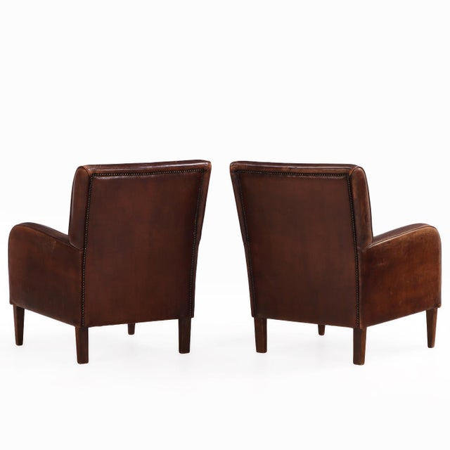 Mid-Century Modern A Pair of Dutch Art Deco Style Leather Club Chairs, C. 1960. For Sale - Image 3 of 8