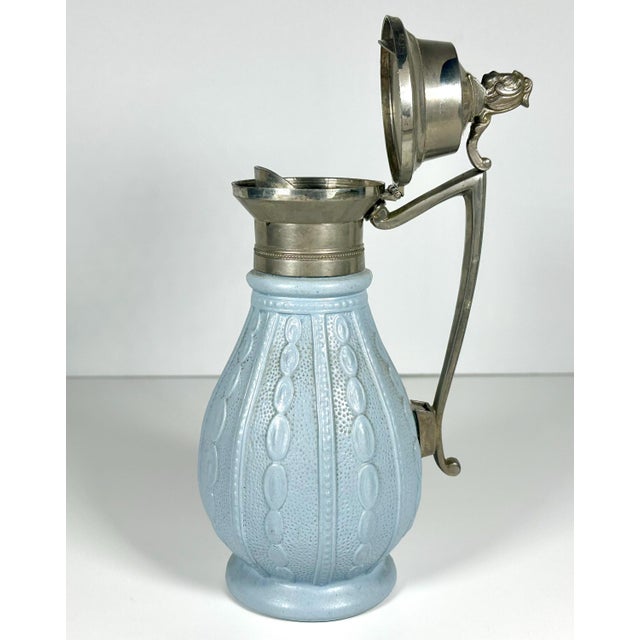 1870 British Relief-Molded Stoneware & Pewter Syrup Pitcher For Sale - Image 6 of 10