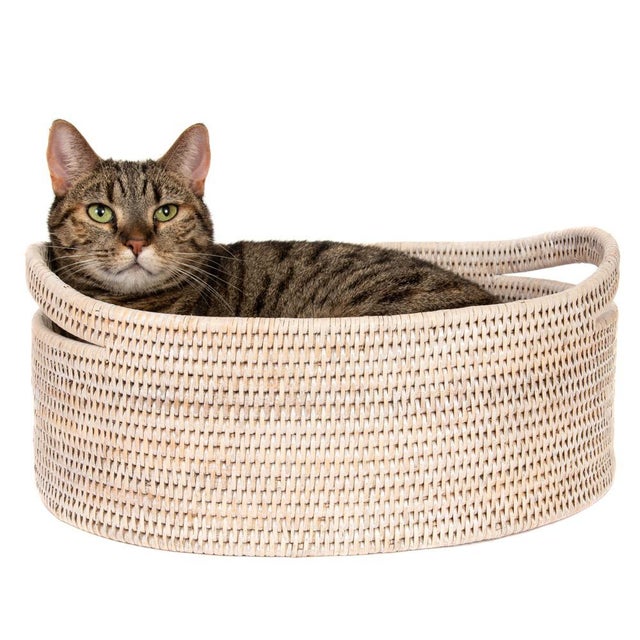 Artifacts Rattan Oval Basket in White Wash - 16" For Sale - Image 4 of 6